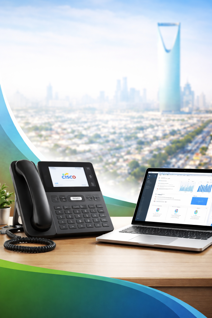 Professionals using Cisco IP telephony system in Riyadh office