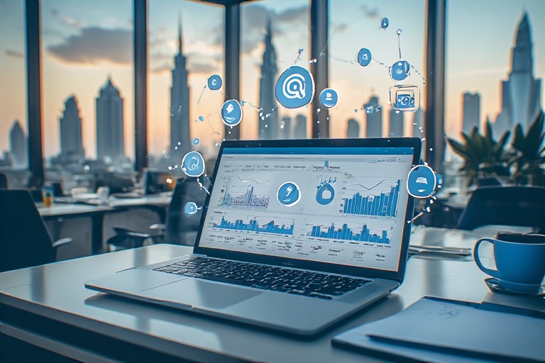 SEO Riyadh digital marketing concept with analytics dashboard