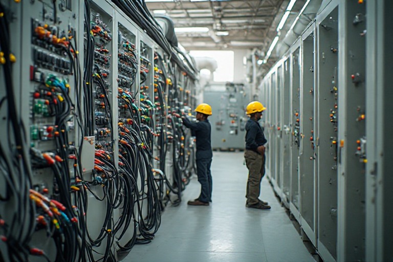 Industrial engineers working with advanced control cable systems in a modern Riyadh automation facility