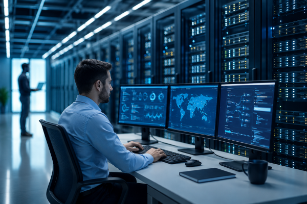 Managed IT Service Riyadh team monitoring secure IT infrastructure for businesses across Saudi Arabia.