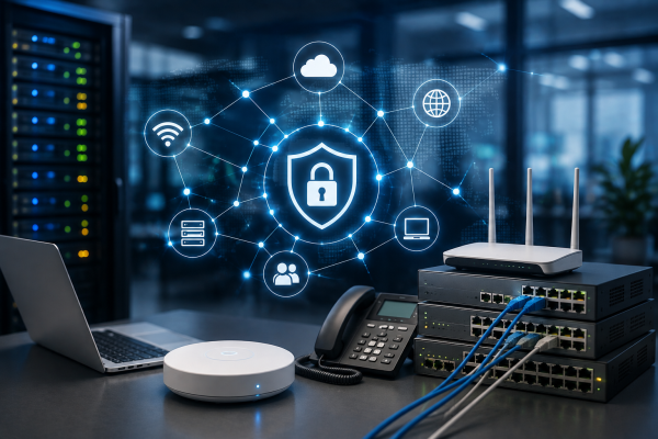 Modern Network Solutions Company Riyadh with servers, routers, and secure connectivity